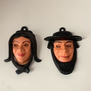Antique Cast Iron Doorknockers Wilton- Moving Eyes-Amish Man and Woman set- 1940